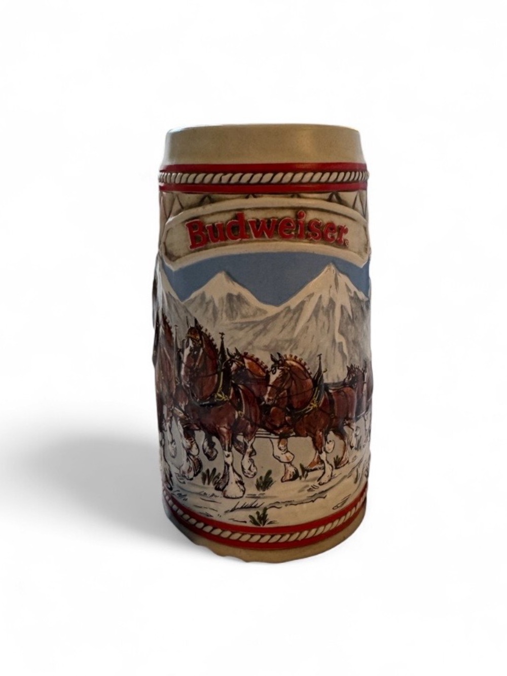 Budweiser Decorative Stein with Red, Brown, Blue Accents